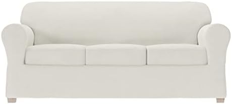Zenna Home Simply Fit 4-Piece Steps Stretch sofa Slipcover Ecru