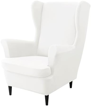 Velvet Wingback Chair Slipcover 2 Piece Set White M