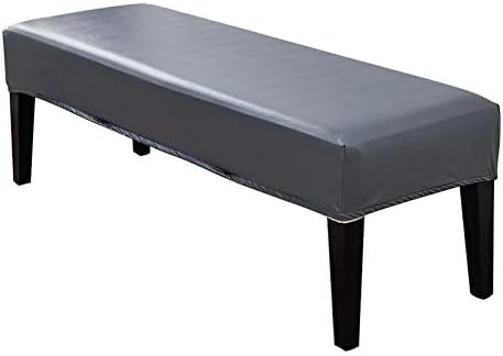 Tookie Bench Cover Waterproof PU Leather Stretch Slipcover for Dining Benches Grey