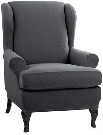 ENOVA HOME Wing Chair Slipcovers 2 Piece Set Grey