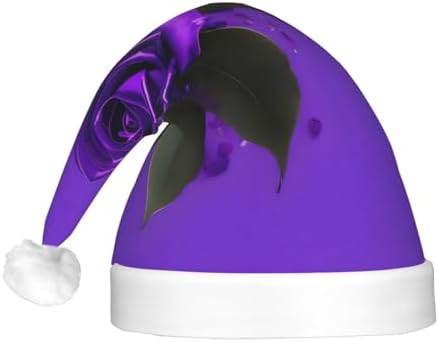 Purple Rose Print Christmas Hat with LED Lights