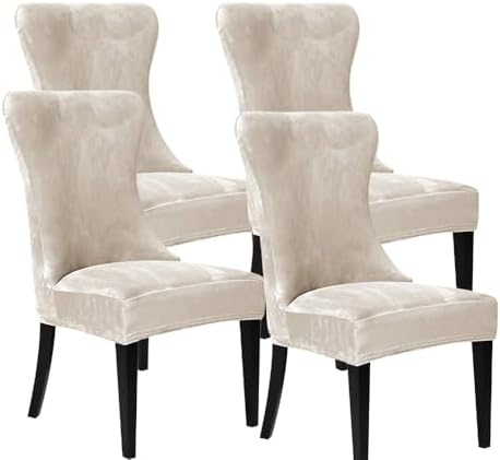 Wingback Chair Covers Set of 4 Velvet Stretch Tufted