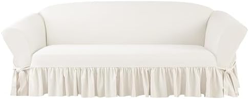 SureFit Essential Twill Ruffled Sofa Slipcovers White