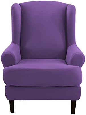 Solid Color Wingback Chair Covers 2 Piece Purple