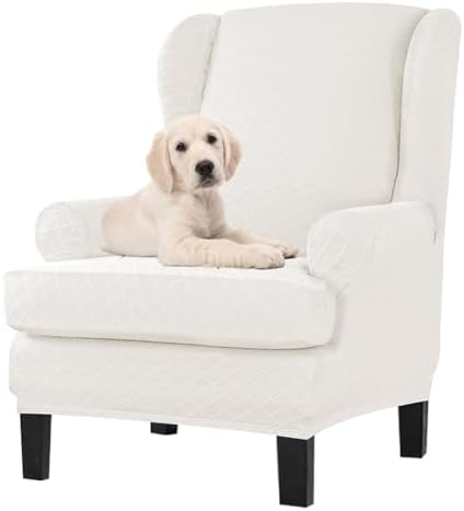 RUIBOBB 2 Piece Wing Chair Slipcover White