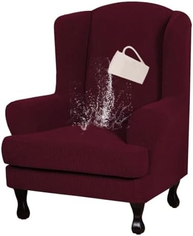 Somsiwey 2 Piece Wingback Chair Slipcovers Wine Red