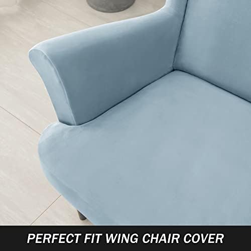 Stretch Wing Chair Slipcovers 2 Piece Light Blue Velvet