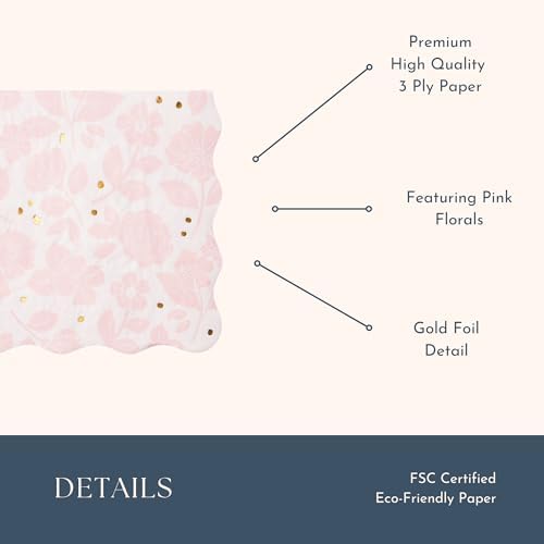 Bonjour Fete Light Pink Floral Large Paper Napkins Set of 20