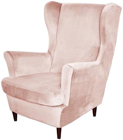 Somsiwey Velvet Wingback Chair Covers 2 Piece Light Pink