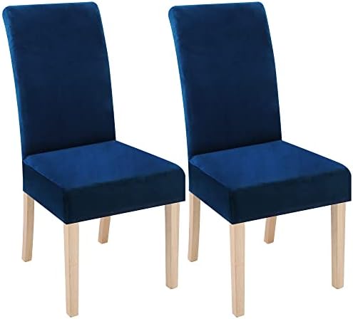 Smiry Velvet Stretch Dining Chair Covers Set of 2 Federal Blue