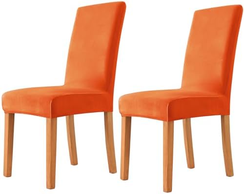 Deisy Dee Velvet Stretch Dining Chair Covers - 2 Pack Orange