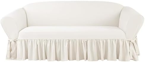 SureFit Essential Twill Ruffled Sofa Slipcovers White