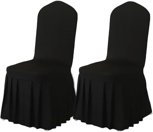 Qubjus 2 Pack Stretch Spandex Dining Chair Covers with Skirt Black