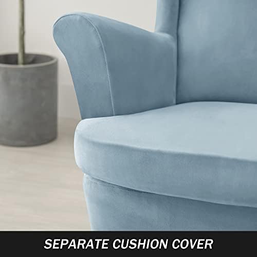 Stretch Wing Chair Slipcovers 2 Piece Light Blue Velvet