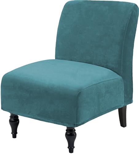 Velvet Armless Chair Covers Peacock Blue Luxury Slipcovers