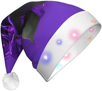Purple Rose Print Christmas Hat with LED Lights