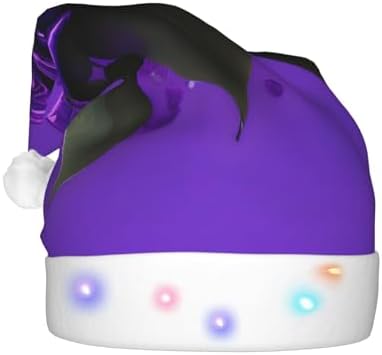 Purple Rose Print Christmas Hat with LED Lights