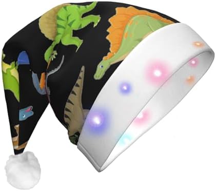 Cartoon Dinosaur Print Christmas Hat with LED Lights