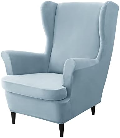 Stretch Wing Chair Slipcovers 2 Piece Light Blue Velvet