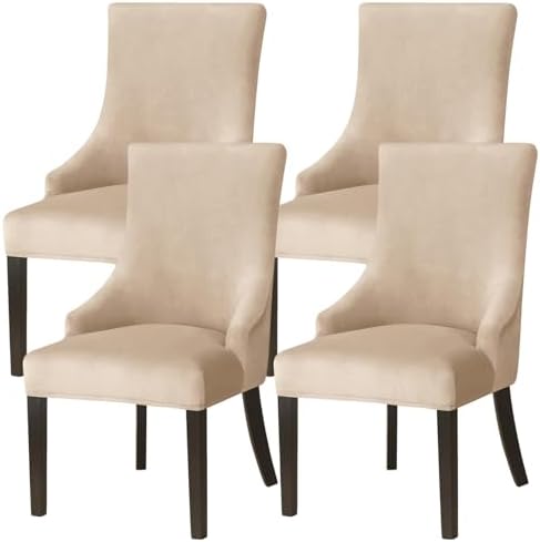 Light Brown Wingback Chair Slipcover 4PCS Velvet Stretch Cover