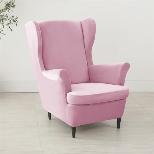 Velvet Wingback Chair Covers 2 Piece with Ottoman Pink