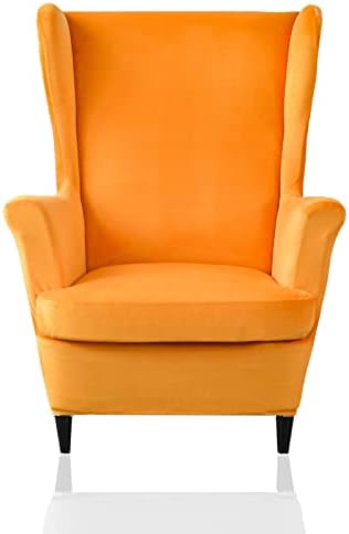 Velvet Plush Wingback Chair 2 Piece Slipcover - Orange