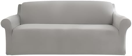 SureFit Hampstead Stretch Velvet Sofa Slipcover - One Piece Machine Washable Light Gray