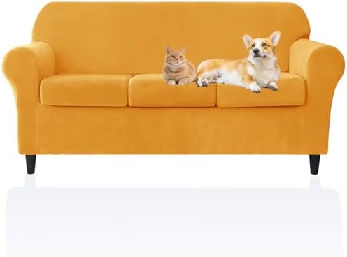 Deisy Dee Velvet Sofa Slipcovers - Pet Friendly 3 Cushion Cover Set