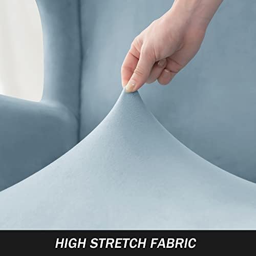 Stretch Wing Chair Slipcovers 2 Piece Light Blue Velvet