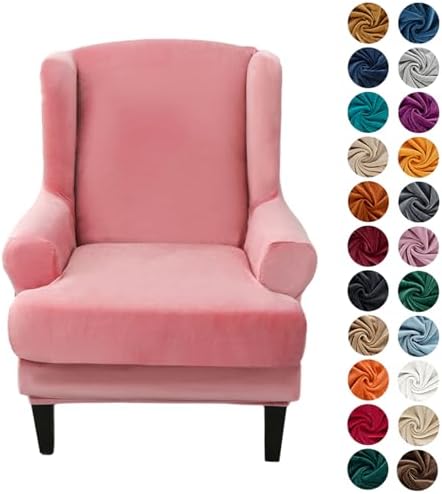 Pink Wingback Chair Covers with Arms for Deluxe Plush Armchair