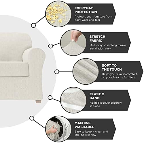 Zenna Home Simply Fit 4-Piece Steps Stretch sofa Slipcover Ecru