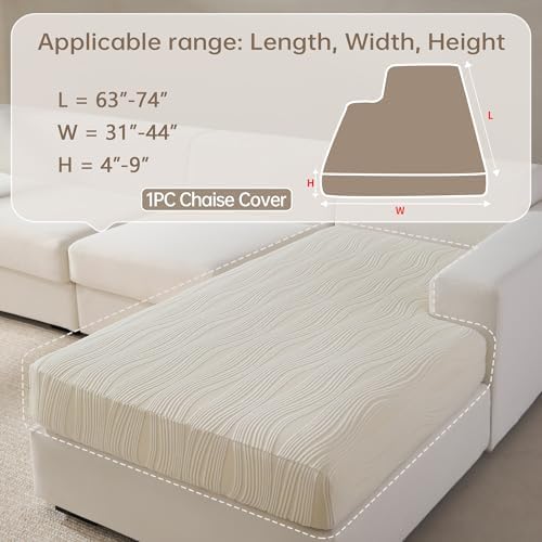 Qianmew L Shaped Couch Cover Ivory Stretchy and Pet-Friendly