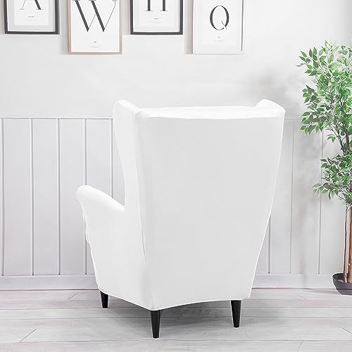 2 Piece Wingback Chair Slipcover with Arms - White
