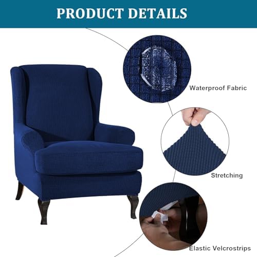 Wing Chair Slipcover 2 Piece Soft Spandex Jacquard Checked Pattern