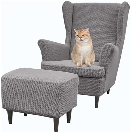 Somsiwey Stretch Wingback Chair Slipcover Set with Ottoman Cover
