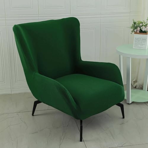 Dark Green Stretch Wingback Chair Slipcover with Arms