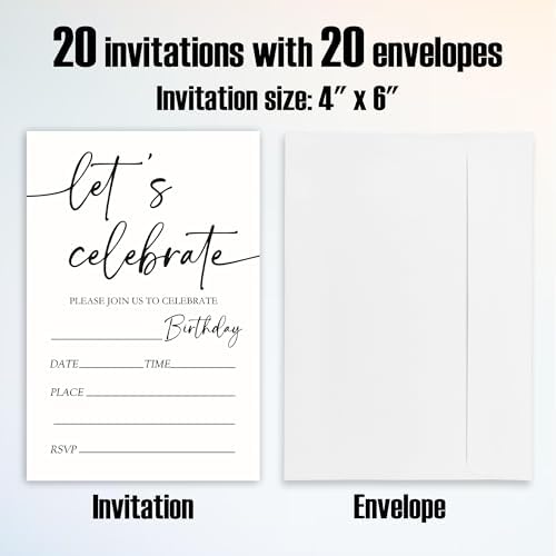 Lets Celebrate Birthday Invitations Minimalist White Theme for Boys Girls