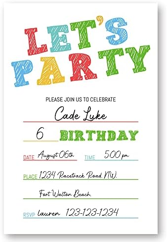 Simple Colorful Birthday Invitations Set of 20