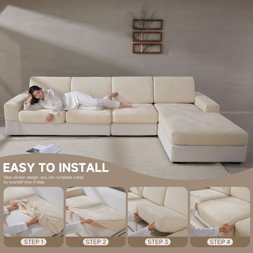 Qianmew 2 Seater 1 Chaise Sofa Cushion Covers Ivory