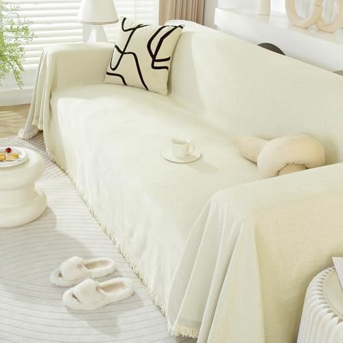 HANDONTIME Cream Herringbone Sofa Cover for Dogs