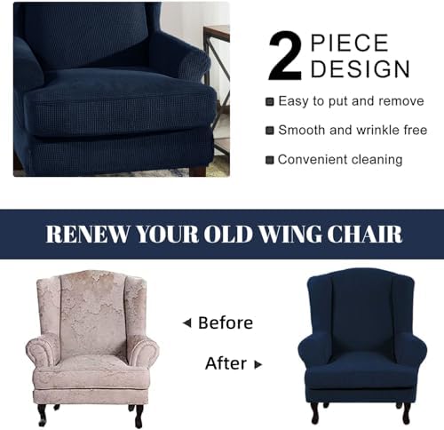 INFLAG 2 Piece Wing Chair Slipcover Navy Blue