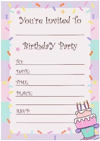 Juvale 24 Pack Birthday Invites for Girls with Envelopes