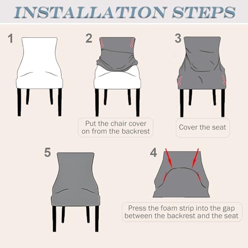 Stretch Print Wingback Side Chair Slipcover Set of 4 Light Grey