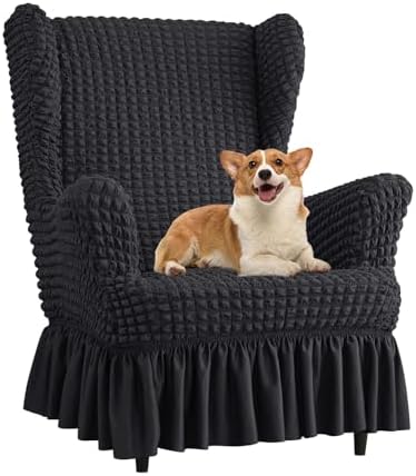 Stretch Seersucker Wingback Chair Slipcover with Skirt