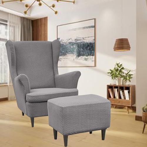 Somsiwey Stretch Wingback Chair Slipcover Set with Ottoman Cover