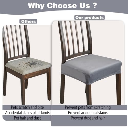 Dining Chair Seat Covers Set of 4 Light Grey Stretch Velvet