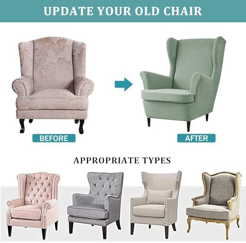 Somsiwey Stretch Wingback Chair Slipcover Set with Ottoman Cover