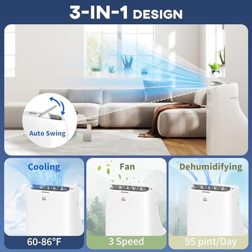 HOMCOM Dual Hose Portable AC Unit 14000 BTU with Cool Dehumidifier Fan