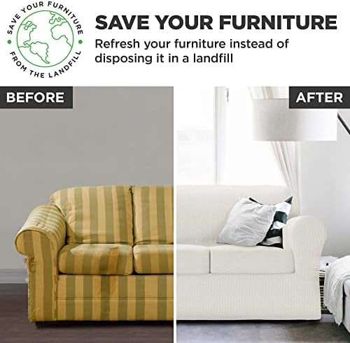 Zenna Home Simply Fit 4-Piece Steps Stretch sofa Slipcover Ecru