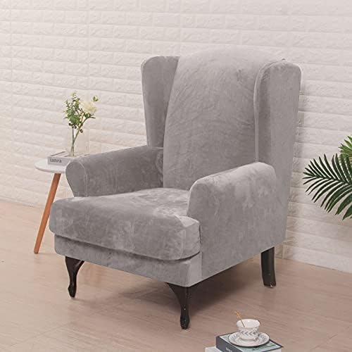 Velvet Wingback Chair Slipcover 2 Piece Set